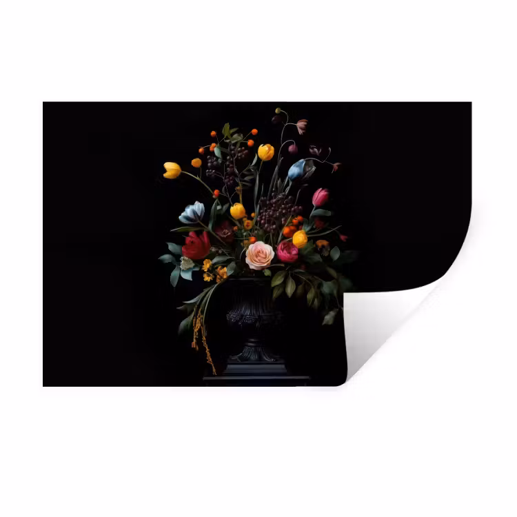 Klassiek - Vaas - Boeket - Bloemen Muursticker klein -3d