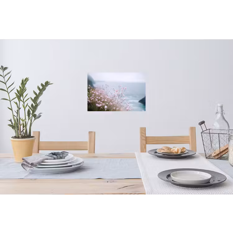 Klif - Bloemen - Zee - Roze Muursticker klein -eettafel