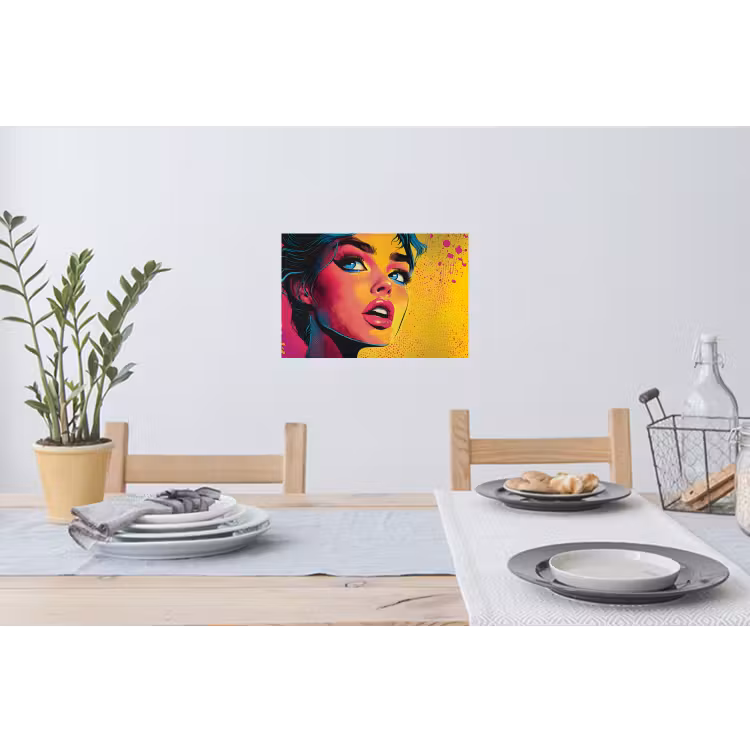 Close-up - Vrouwengezicht - Stippen - Geel Muursticker klein -eettafel