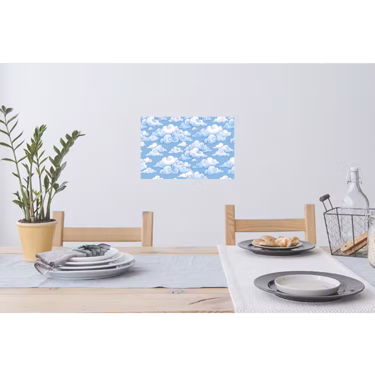 Wolken - Patroon - Hemel - Illustratie - Wit Muursticker klein -eettafel