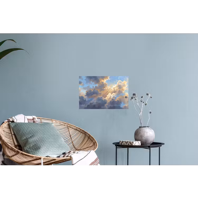Wolken - Zonnestralen - Natuur - Abstract - Blauw Muursticker klein -plant