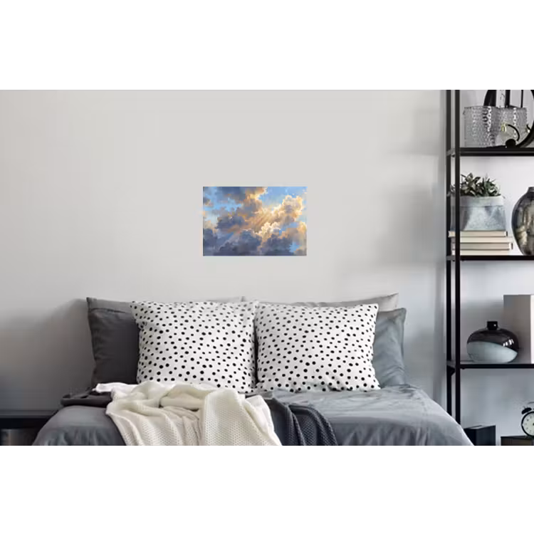 Wolken - Zonnestralen - Natuur - Abstract - Blauw Muursticker klein -slaapkamer