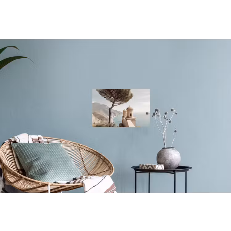 Kust - Klif - Boom - Gebouw Muursticker klein -plant
