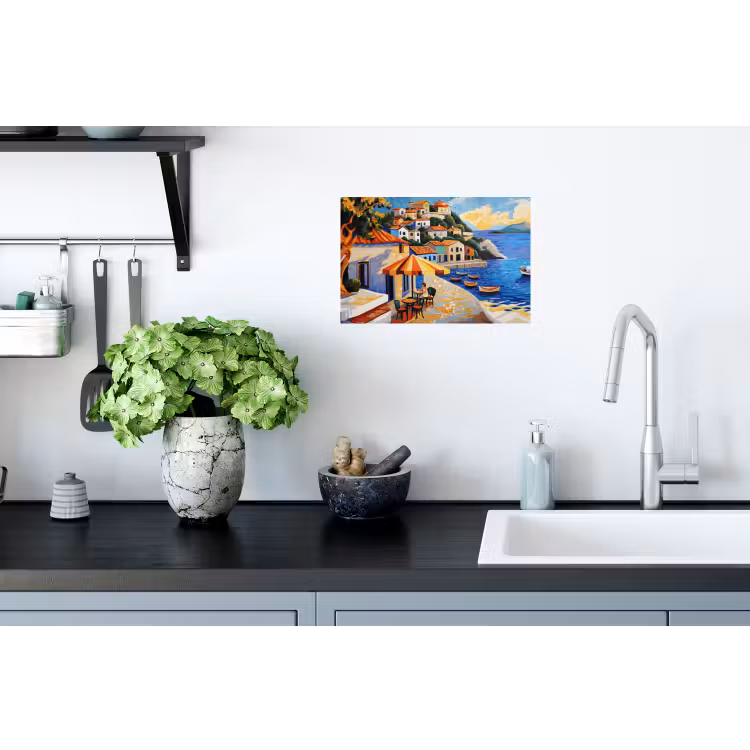 Kustdorp - Huisjes - Mozaïek - Zee Muursticker klein -keuken