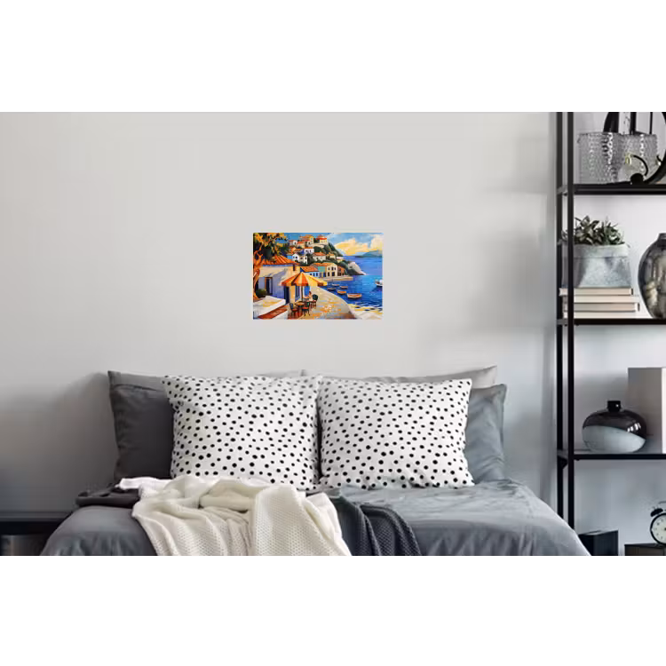 Kustdorp - Huisjes - Mozaïek - Zee Muursticker klein -slaapkamer