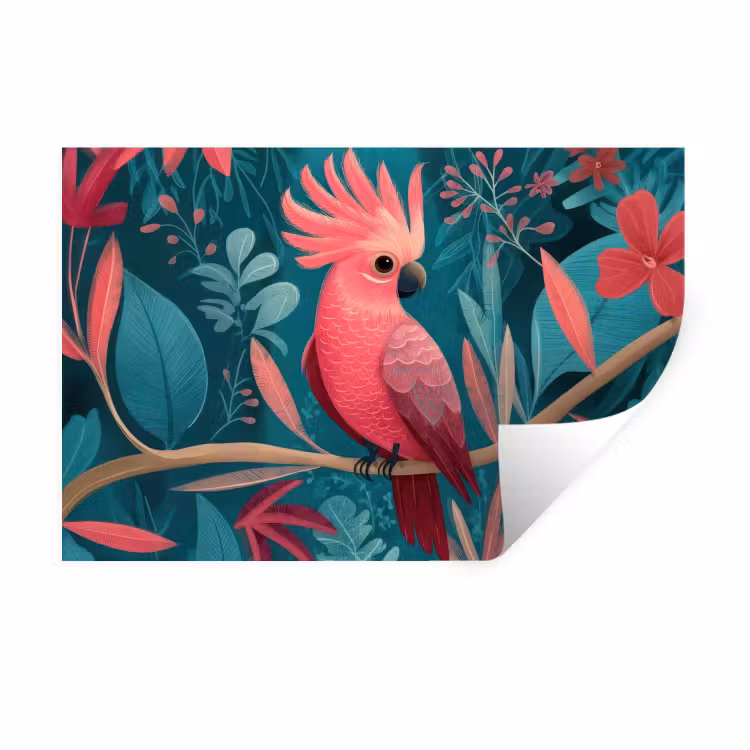 Kaketoe - Tropische bladeren - Tak Muursticker klein -3d