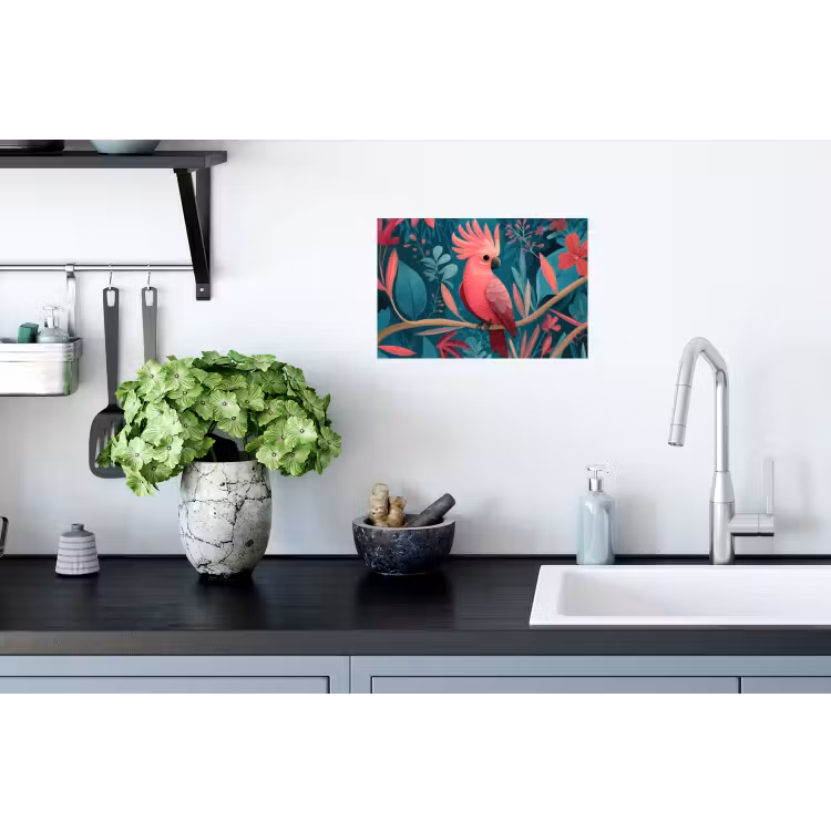 Kaketoe - Tropische bladeren - Tak Muursticker klein -keuken
