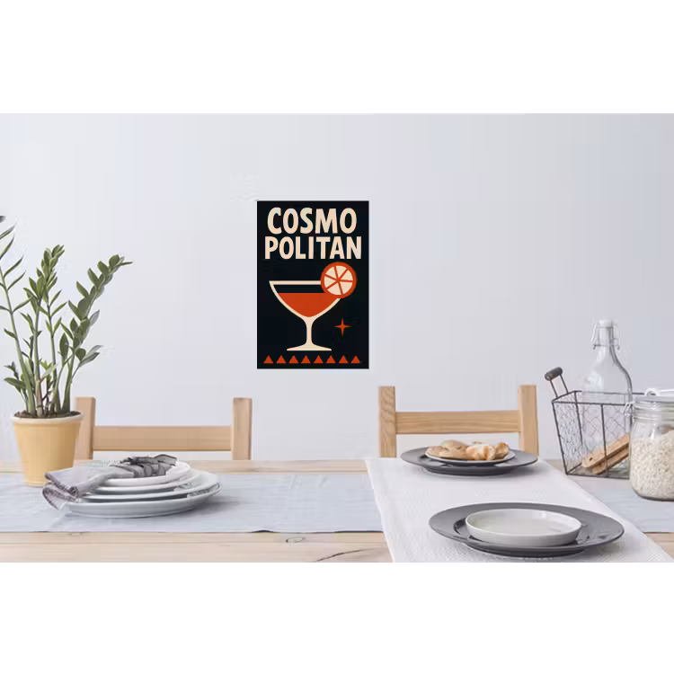 Cocktail - Zwart - Illustratie Muursticker klein -eettafel