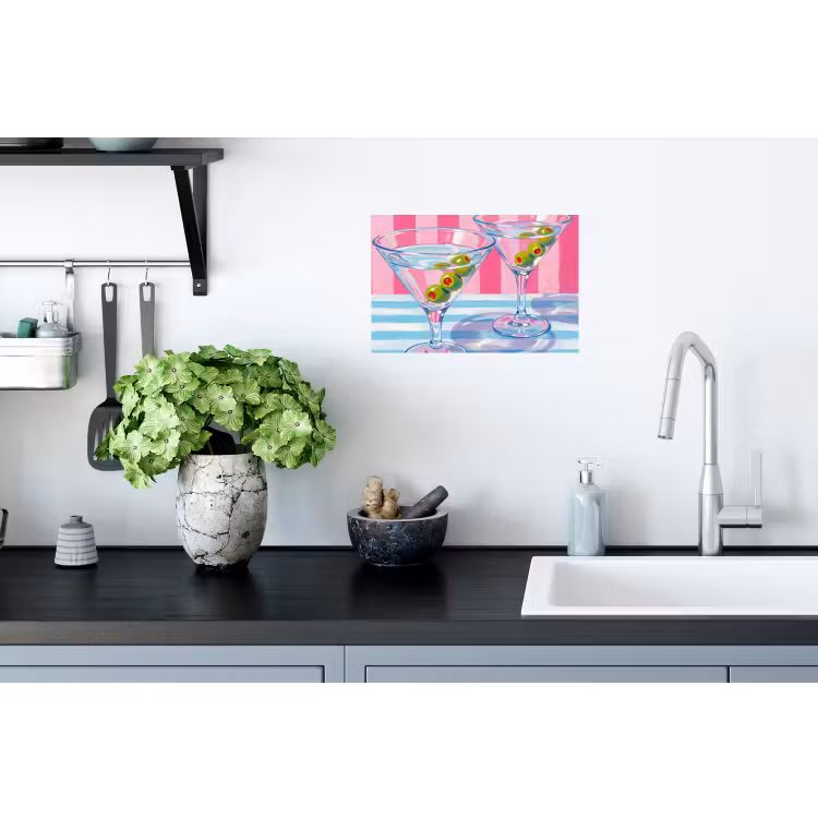 Cocktail - Olijven - Kunst - Modern - Roze Muursticker klein -keuken