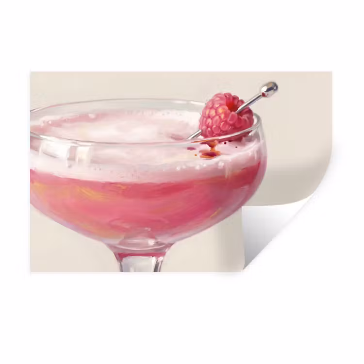 Cocktail - Framboos - Drank - Modern - Roze Muursticker klein -3d