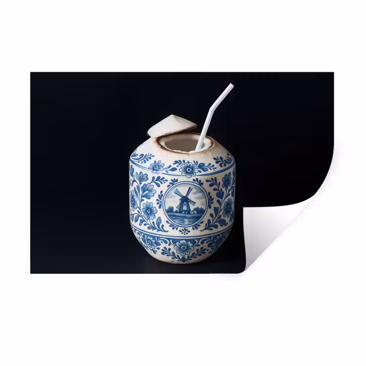 Kokosnoot - Eten - Delfts blauw - Drinken Muursticker klein -3d