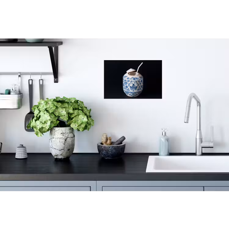 Kokosnoot - Eten - Delfts blauw - Drinken Muursticker klein -keuken