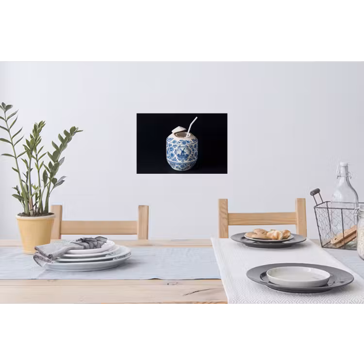 Kokosnoot - Eten - Delfts blauw - Drinken Muursticker klein -eettafel