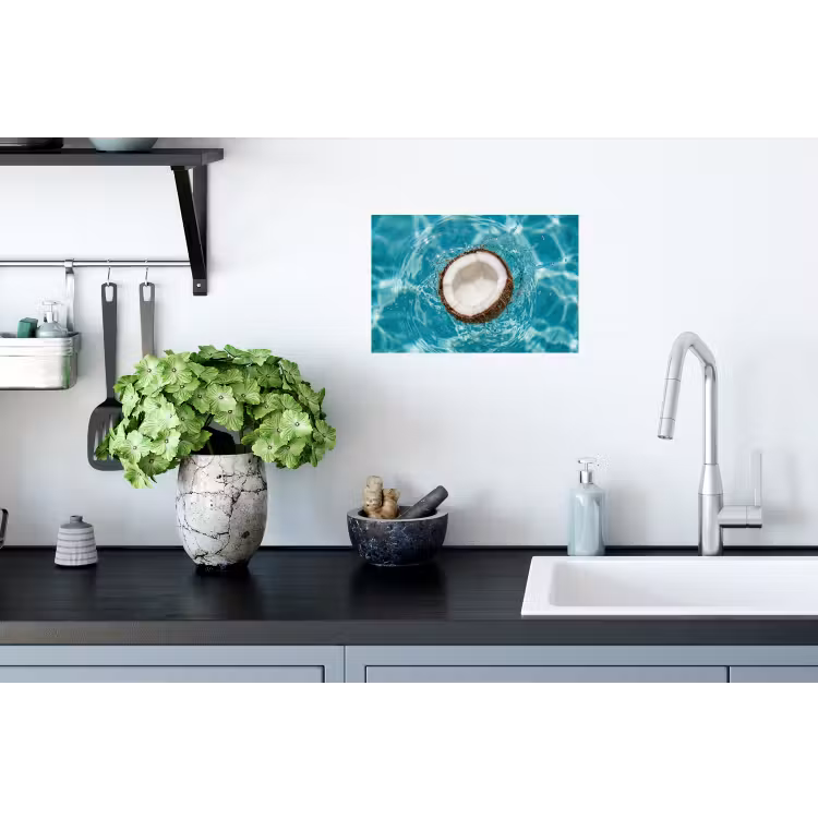 Kokosnoot - Water - Wit Muursticker klein -keuken
