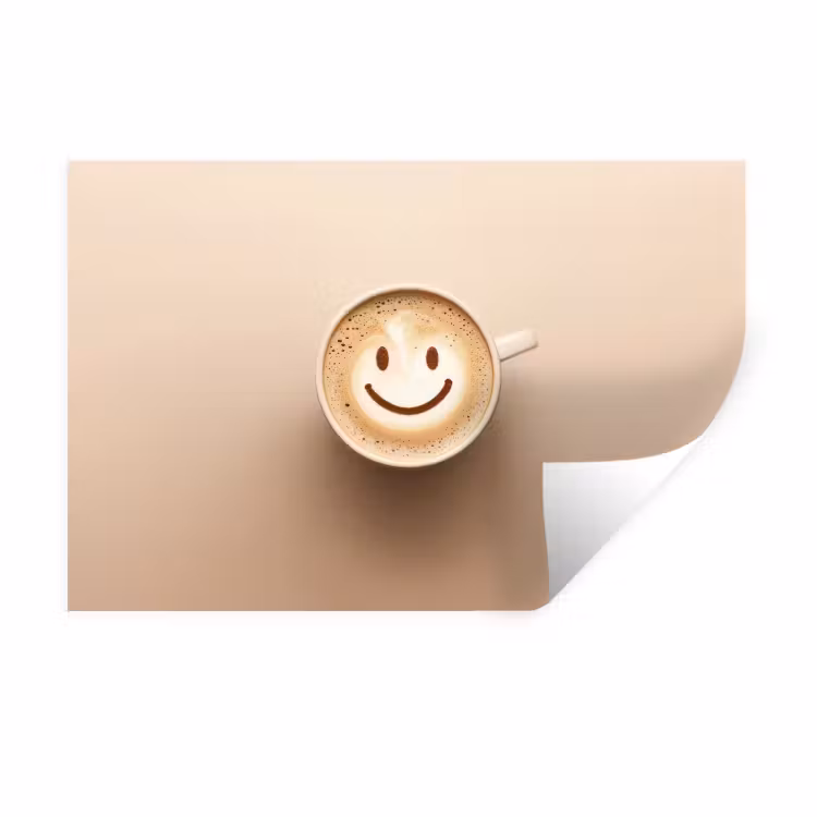 Koffie - Melkschuim - Lach - Beige Muursticker klein -3d
