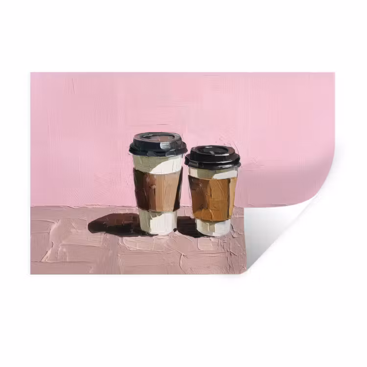 Koffiebekers - Deksel - Verf - Textuur Muursticker klein -3d