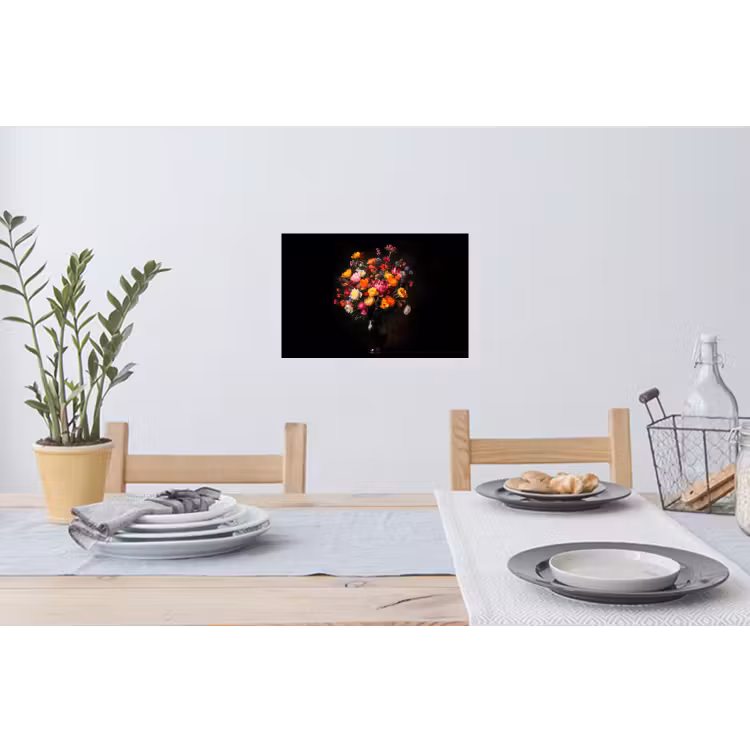 Kleurrijk - Boeket - Vaas - Donkerbruin Muursticker klein -eettafel