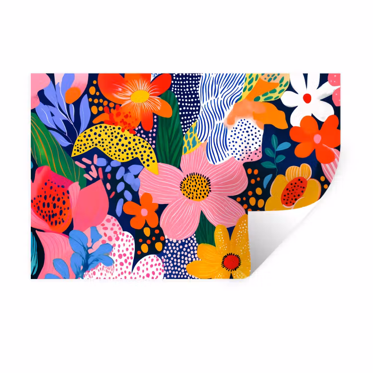 Kleurrijk - Bloemen - Abstract - Stippen Muursticker klein -3d