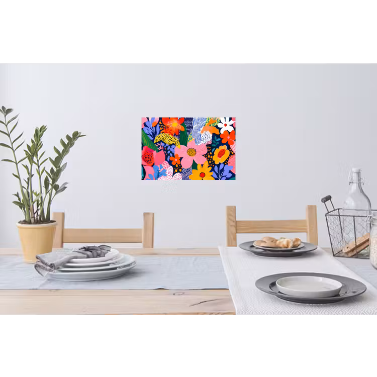 Kleurrijk - Bloemen - Abstract - Stippen Muursticker klein -eettafel