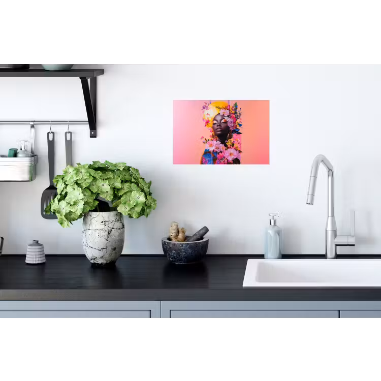 Kleurrijk - Bloemen - Vrouw - Zon Muursticker klein -keuken