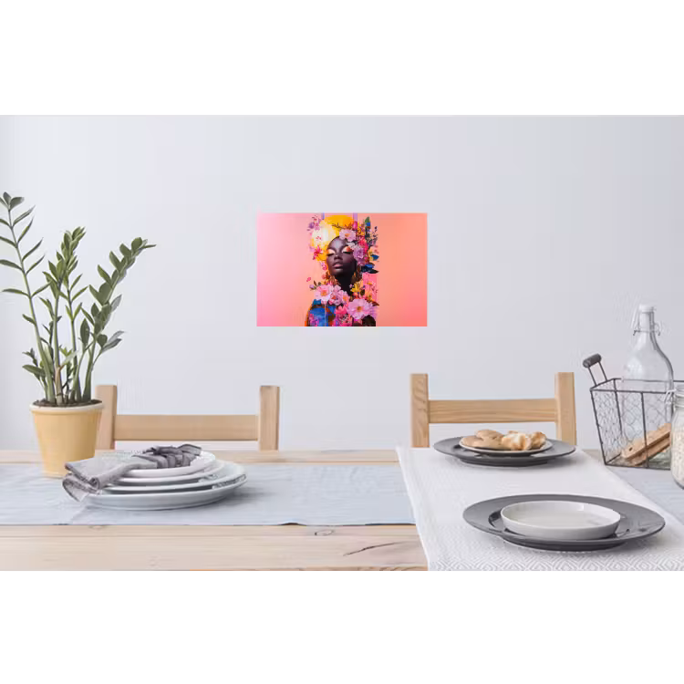 Kleurrijk - Bloemen - Vrouw - Zon Muursticker klein -eettafel