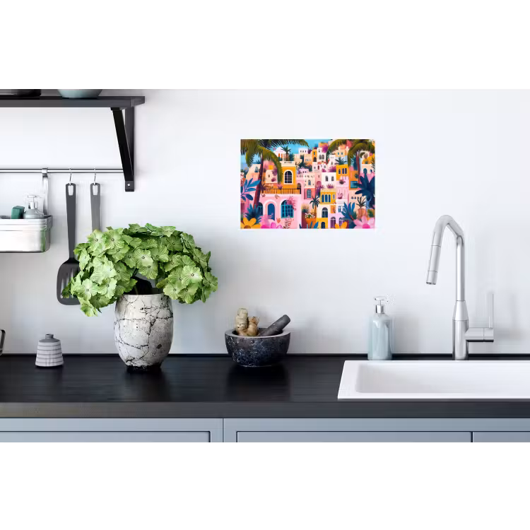 Kleurrijk - Roze - Oranje - Geel - Bloemen Muursticker klein -keuken