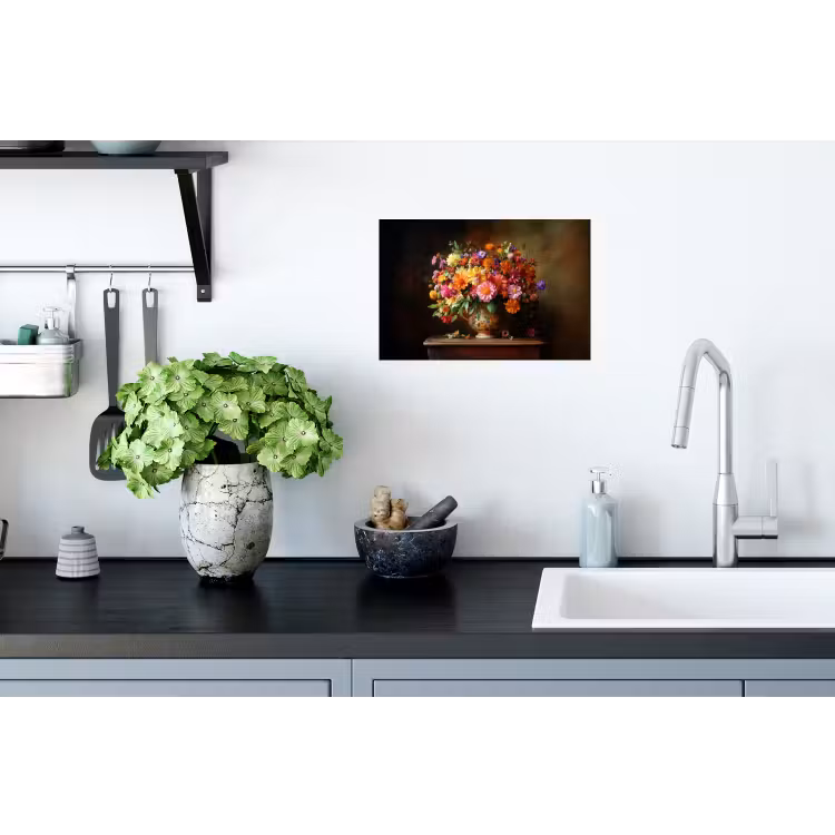 Kleuren - Boeket - Vaas - Hout Muursticker klein -keuken