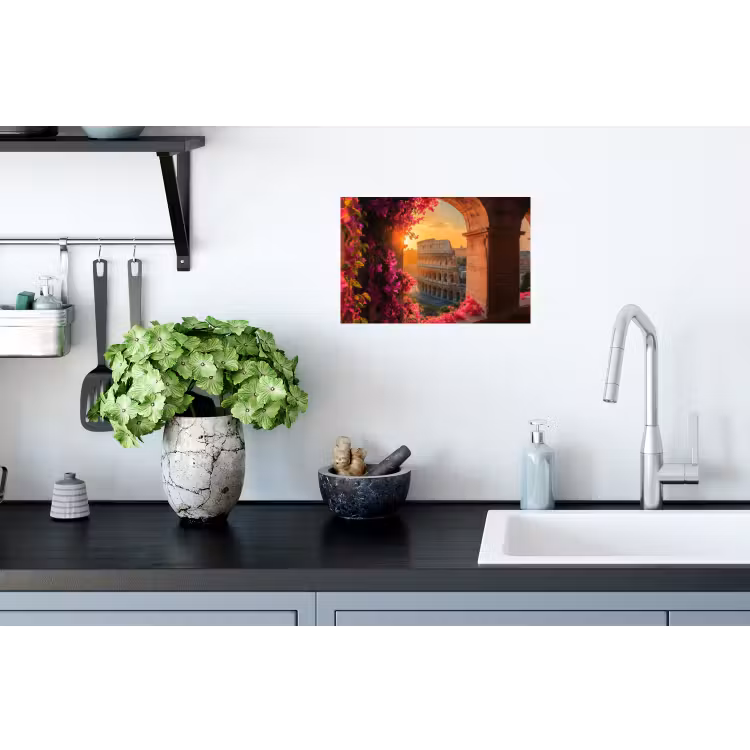 Colosseum - Rome - Roze Bloemen Muursticker klein -keuken