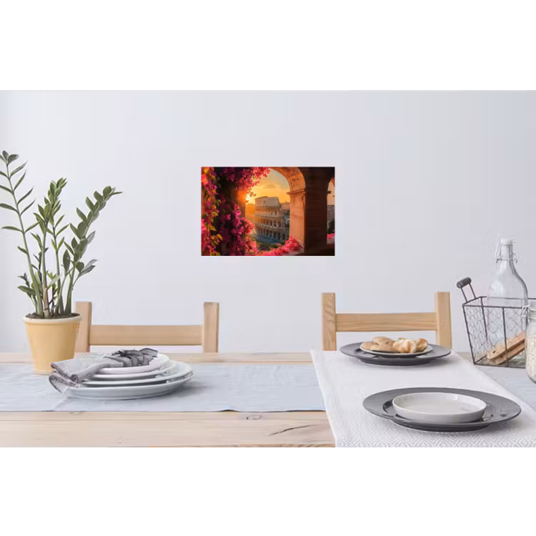 Colosseum - Rome - Roze Bloemen Muursticker klein -eettafel