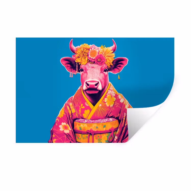 Koe - Bloemenkrans - Oorhangers - Kimono Muursticker klein -3d