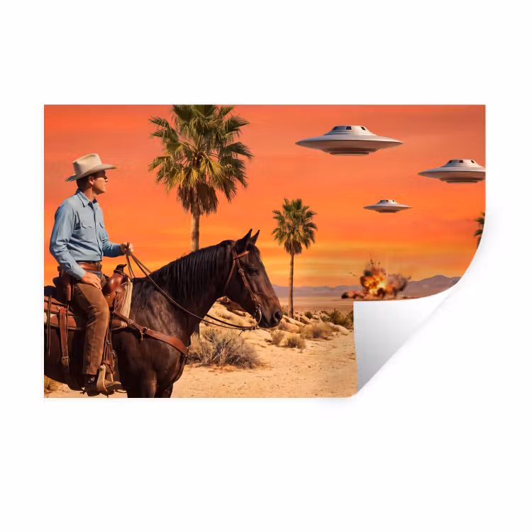 Wall Sticker - Cowboy - Horse - Desert - Cowboy - Paard - Woestijn Muursticker klein