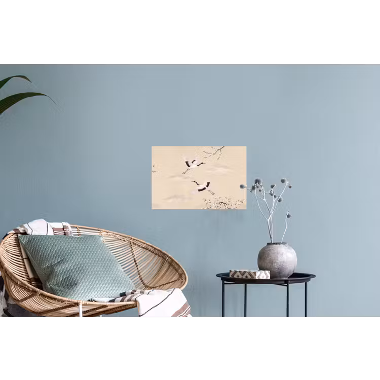 Kraanvogels - Bloesem - Beige Muursticker klein -plant