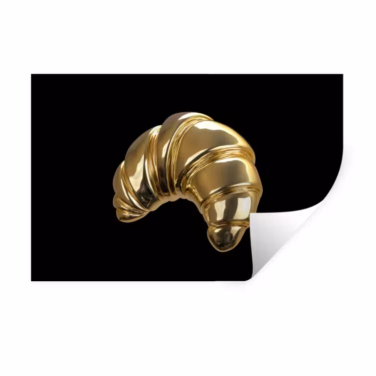 Croissant - Brood - Goud - Zwart Muursticker klein -3d