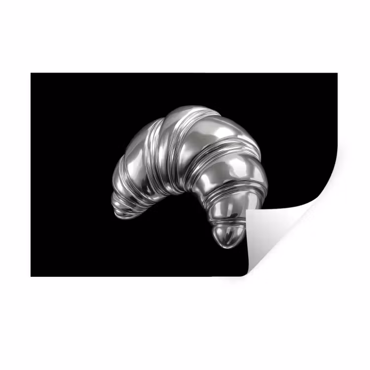 Croissant - Metaal - Zilver Muursticker klein -3d