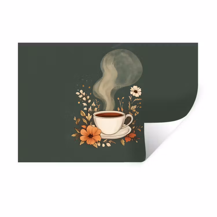 Kop - Bloemen - Groen - Koffie Muursticker klein -3d