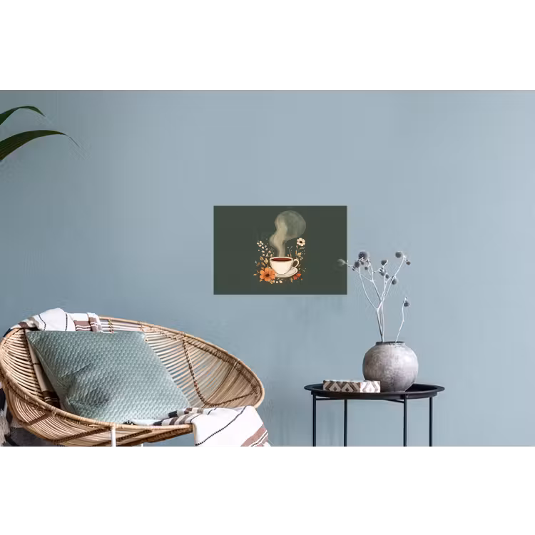 Kop - Bloemen - Groen - Koffie Muursticker klein -plant