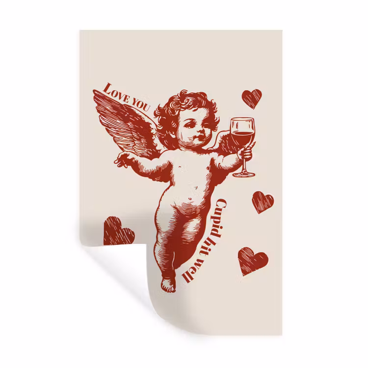 Cupido - Hartjes - Rood - Klassiek Muursticker klein -3d