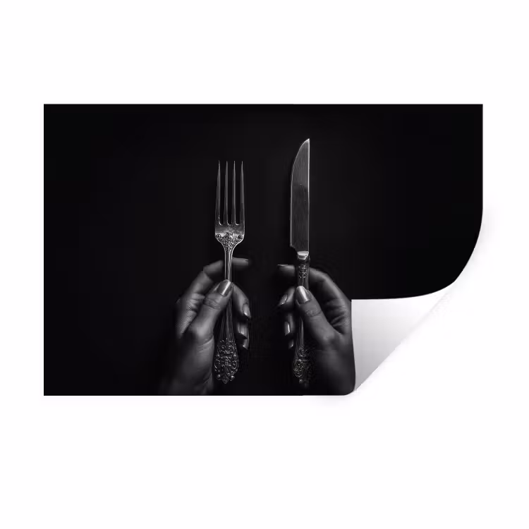 Bestek - Zwart - Wit Muursticker klein -3d