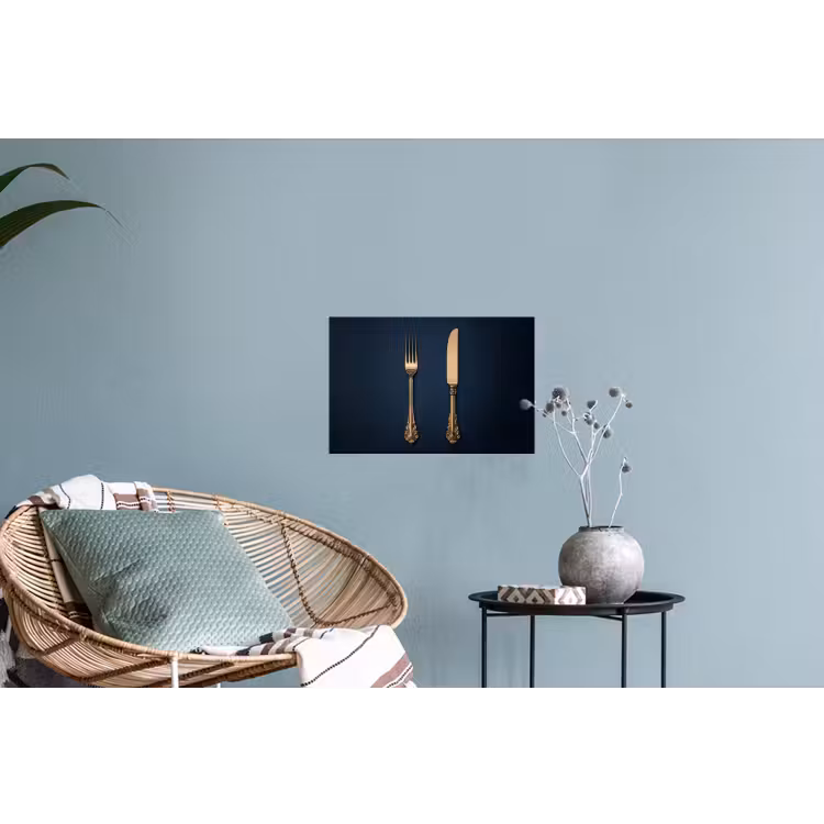 Bestek - Donkerblauw - Goud Muursticker klein -plant
