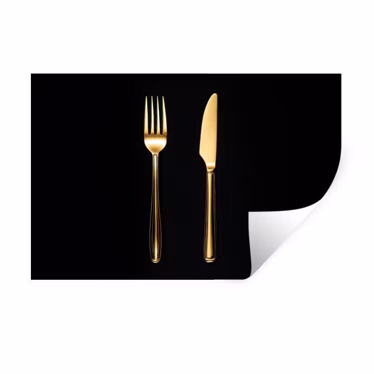 Bestek - Goud - Mes - Vork Muursticker klein -3d