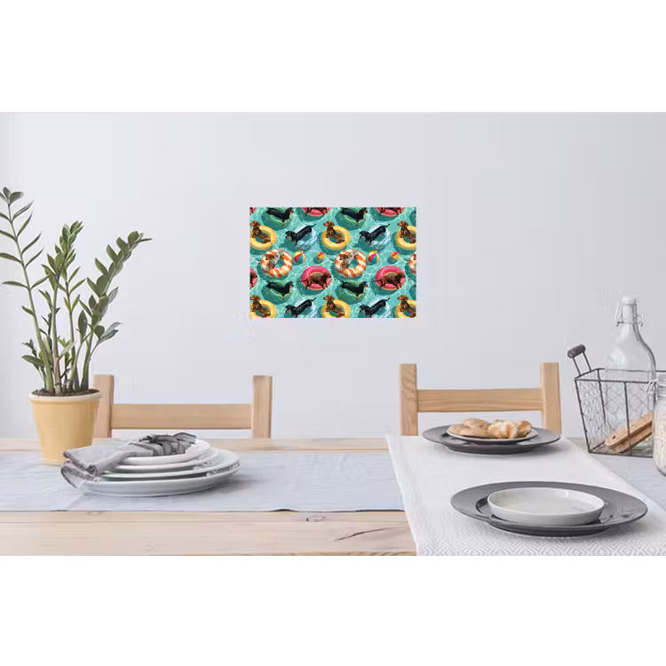 Teckels - Zwembad - Kleurrijk Muursticker klein 286 -eettafel