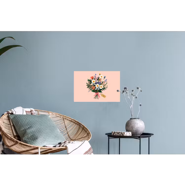 Margrieten - Boeket - Strikje - Roze Muursticker klein -plant