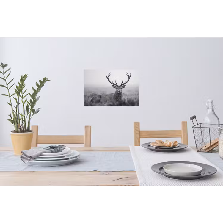 Hert - Mistig - Zwart - Wit Muursticker klein -eettafel