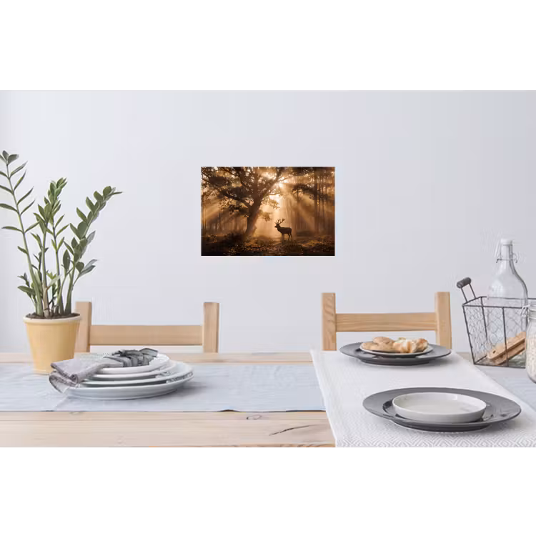 Hert - Bos - Mistig - Natuur - Goud Muursticker klein -eettafel