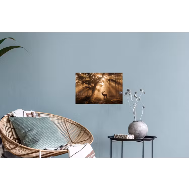 Hert - Bos - Mistig - Natuur - Goud Muursticker klein -plant