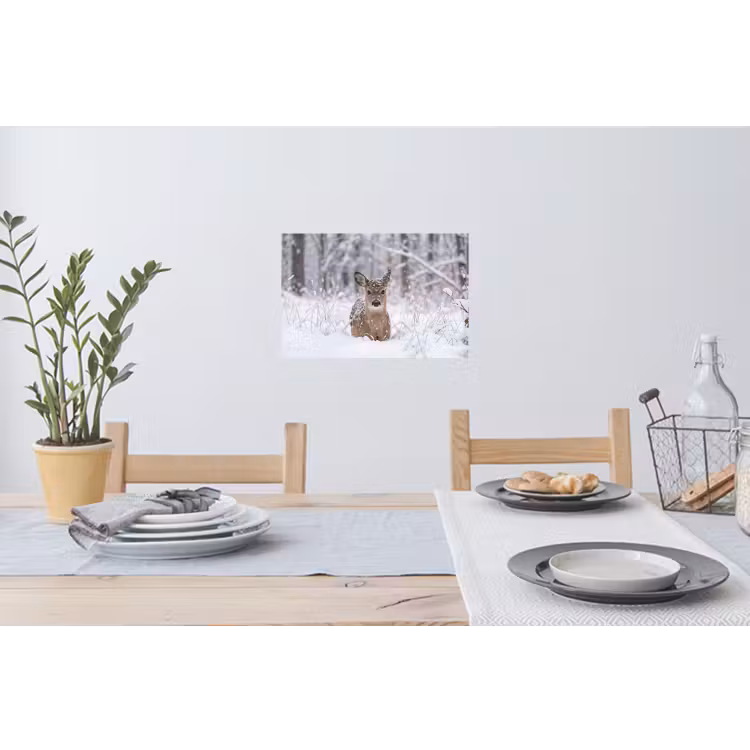 Hert - Sneeuw - Bos - Dieren - Vertederend Muursticker klein -eettafel