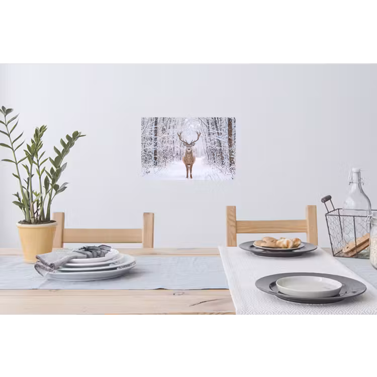 Hert - Winter - Bos - Natuur - Wit Muursticker klein -eettafel
