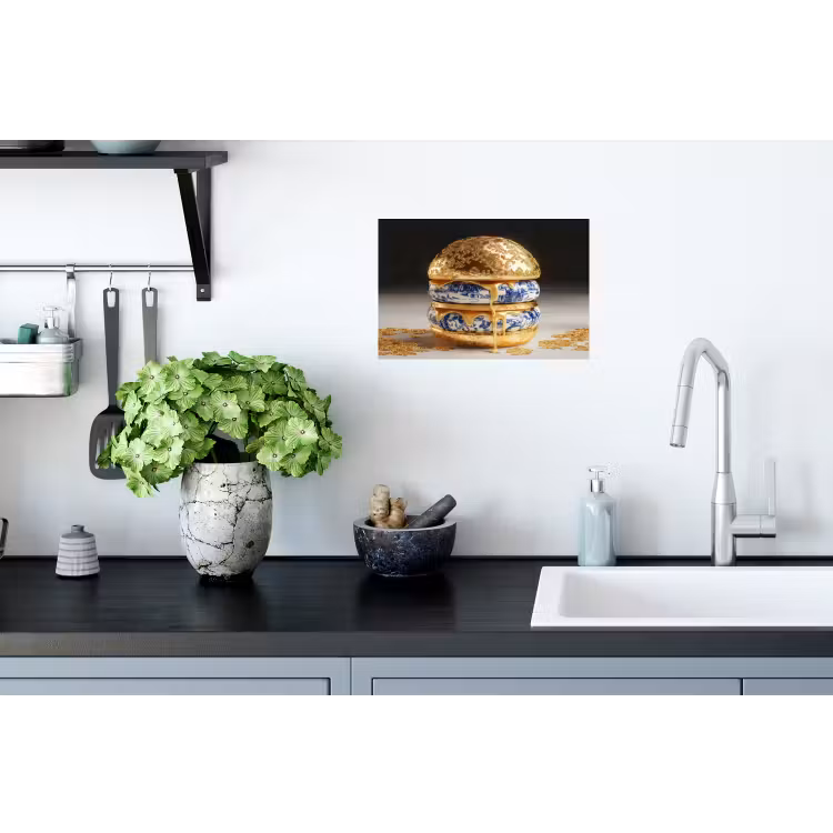 Delftsblauw - Goud - Burger Muursticker klein -keuken