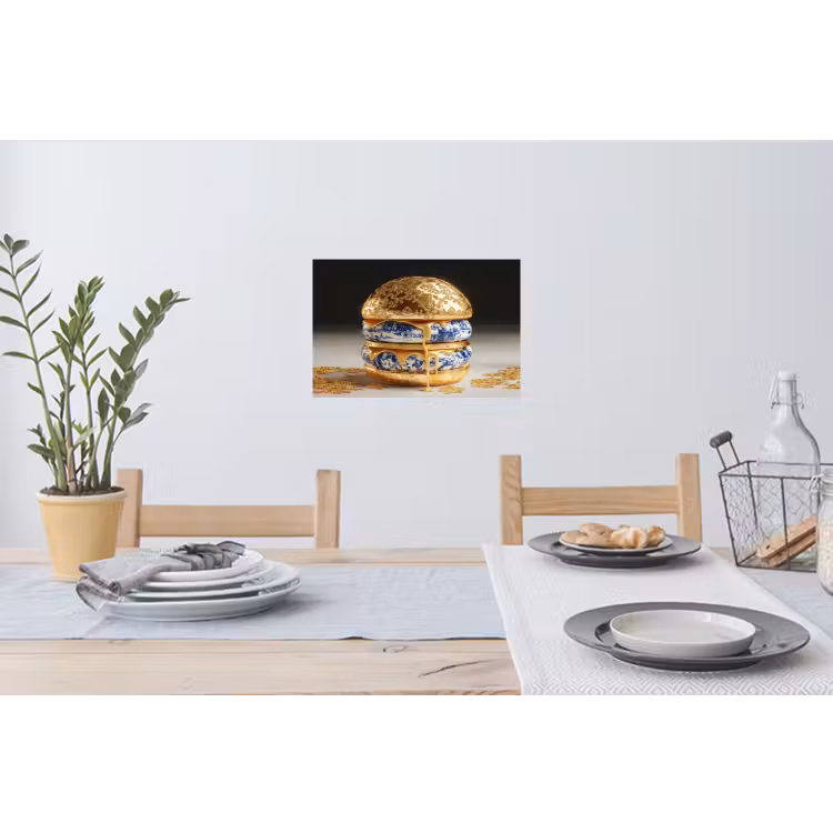 Delftsblauw - Goud - Burger Muursticker klein -eettafel
