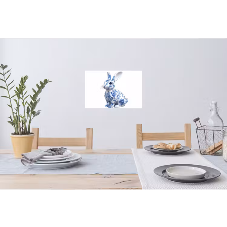 Delftsblauw - Haasje - Wit Muursticker klein -eettafel